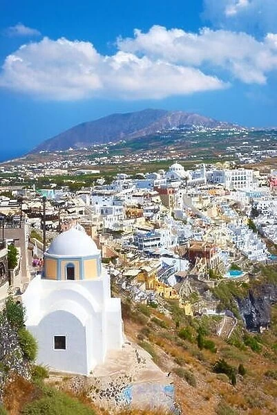 Thira (capital city of Santorini) - village situated on the cliff, Santorini Island, Cyclades, Greece