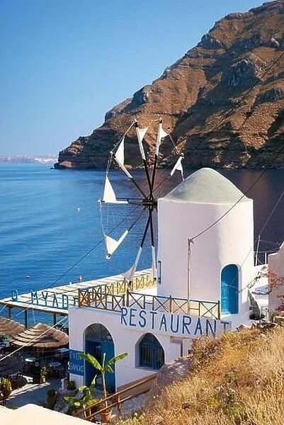 Thirasia - Greece, Cyclades Islands, windmill in the port Korfos