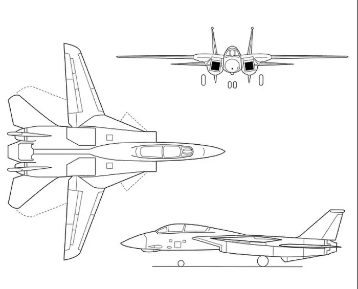 Framed Print : A three-view line art drawing of the Grumman F-14 Tomcat Framed Print : A three-view line art drawing of the Grumman F-14 Tomcat