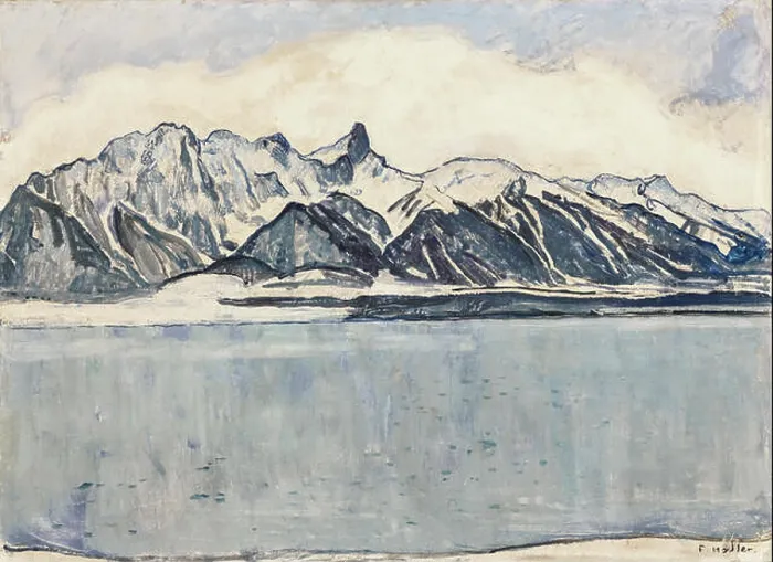 Framed Print : Thunersee mit Stockhornkette im Winter is a winter landscape painting by Ferdinand Hodler Framed Print : Thunersee mit Stockhornkette im Winter is a winter landscape painting by Ferdinand Hodler