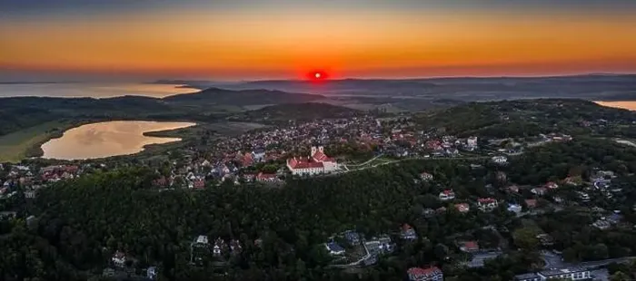 Framed Print : Tihany, Hungary - Aerial panoramic view of Benedictine Monastery of Tihany (Tihany Abbey) Framed Print : Tihany, Hungary - Aerial panoramic view of Benedictine Monastery of Tihany (Tihany Abbey)