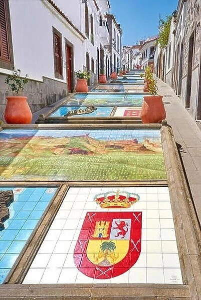 Tiled arms and maps of the Canarian Islands, Firgas, Gran Canaria, Spain