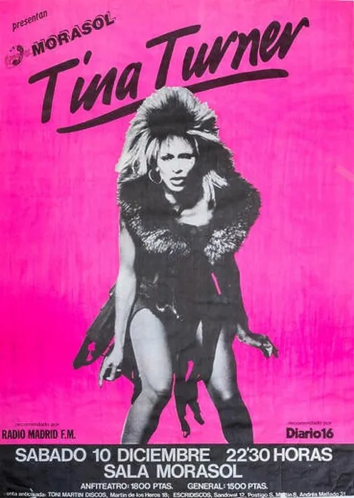 Framed Print : Tina Turner 1983 tour in Sala Morasol, Madrid, Musical concert poster Framed Print : Tina Turner 1983 tour in Sala Morasol, Madrid, Musical concert poster