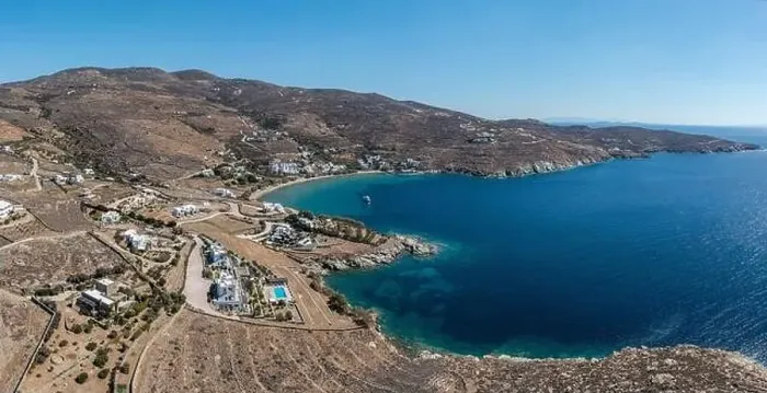 Framed Print : Tinos island, Cyclades Greece. Aerial drone view of Agios Romanos village Framed Print : Tinos island, Cyclades Greece. Aerial drone view of Agios Romanos village
