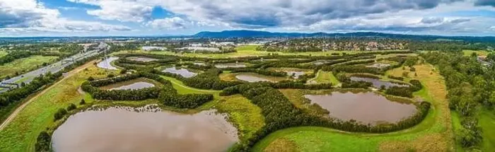 Framed Print : Tirhatuan Wetlands reserve in Melbourne, Australia - aerial panorama Framed Print : Tirhatuan Wetlands reserve in Melbourne, Australia - aerial panorama