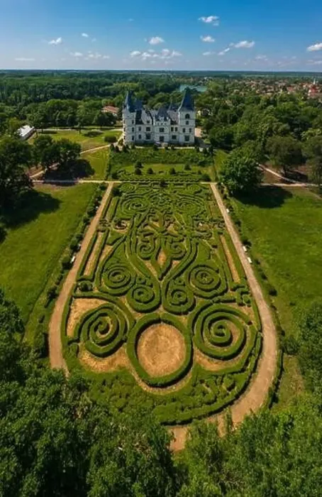 Framed Print : Tiszadob, Hungary - Aerial view about castle Andrassy near river Tisza Framed Print : Tiszadob, Hungary - Aerial view about castle Andrassy near river Tisza
