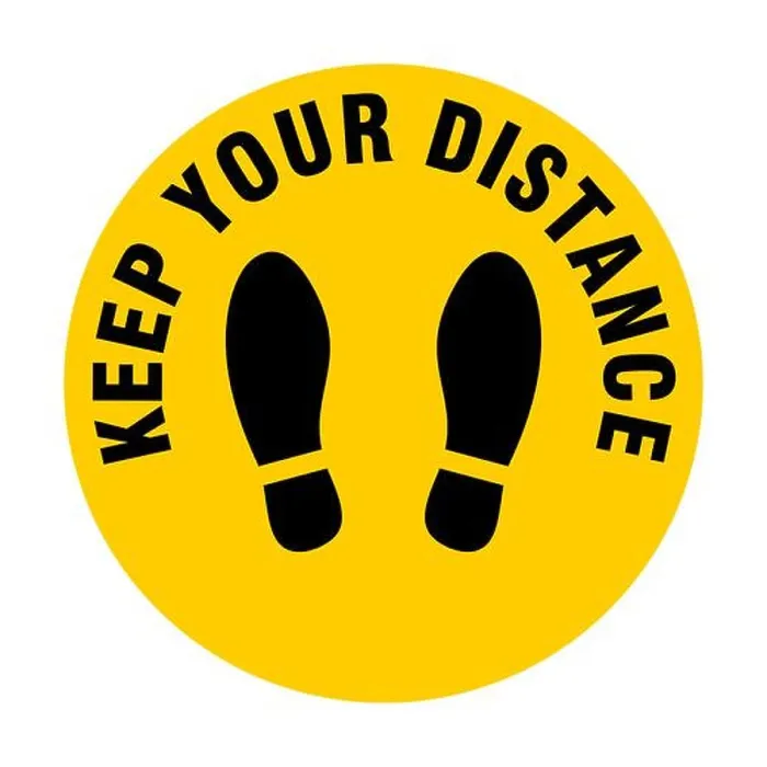 Framed Print : Titel Keep Your Distance Round Floor Marking Icon with Text