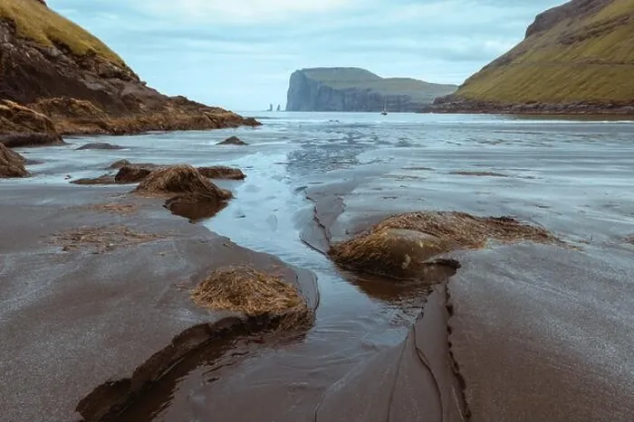 Framed Print : Tjornuvik beach on Streymoy island, Faroe Islands, Denmark. Landscape photography. Retro film scan colors Framed Print : Tjornuvik beach on Streymoy island, Faroe Islands, Denmark. Landscape photography. Retro film scan colors