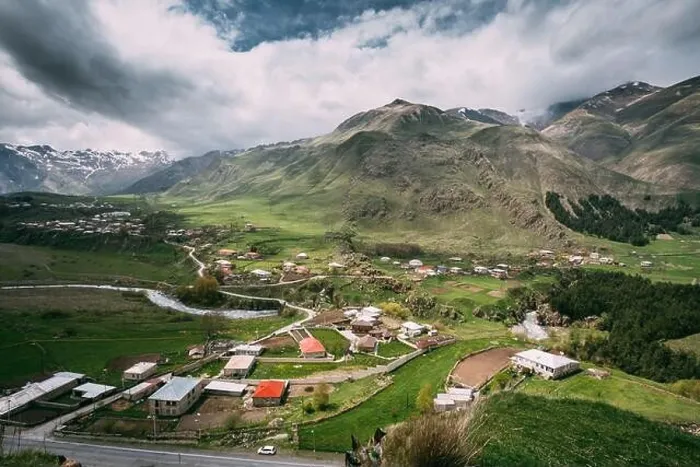 Framed Print : Tkarsheti Village On Mountain Background In Kazbegi District, Mtskheta-Mtianeti Region, Georgia. Landscape At Spring Or Summer Season Framed Print : Tkarsheti Village On Mountain Background In Kazbegi District, Mtskheta-Mtianeti Region, Georgia. Landscape At Spring Or Summer Season
