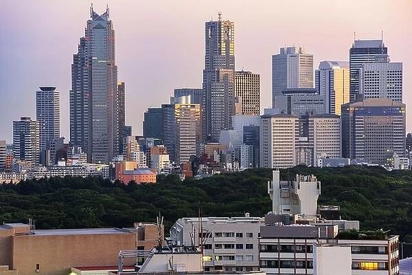 Tokyo, Japan city skyline over Shibuya towards Shinjuku Ward