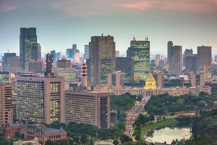 Framed Print : Tokyo, Japan cityscape over Chiyoda Ward with the National Diet Building at twilight Framed Print : Tokyo, Japan cityscape over Chiyoda Ward with the National Diet Building at twilight