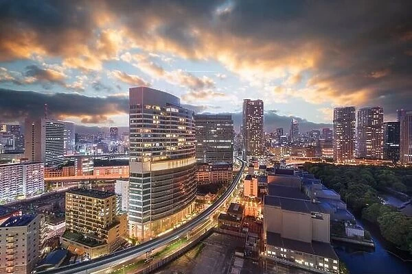 Tokyo, Japan cityscape in Shiodome district at sunset