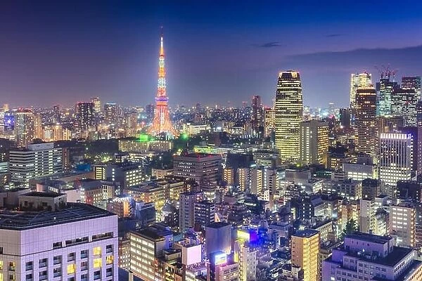Tokyo, Japan cityscape and tower at night