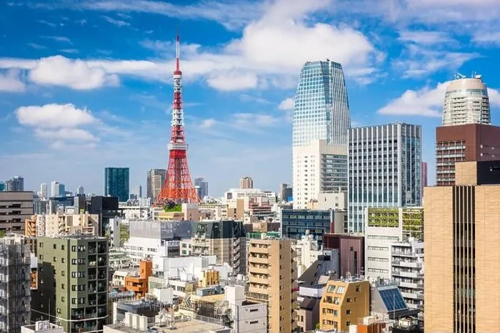 Framed Print : Tokyo, Japan cityscape and tower from the Toranomon business district Framed Print : Tokyo, Japan cityscape and tower from the Toranomon business district