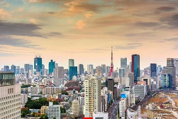 Tokyo, Japan downtown skyline view from aove the Shinagawa area at dusik