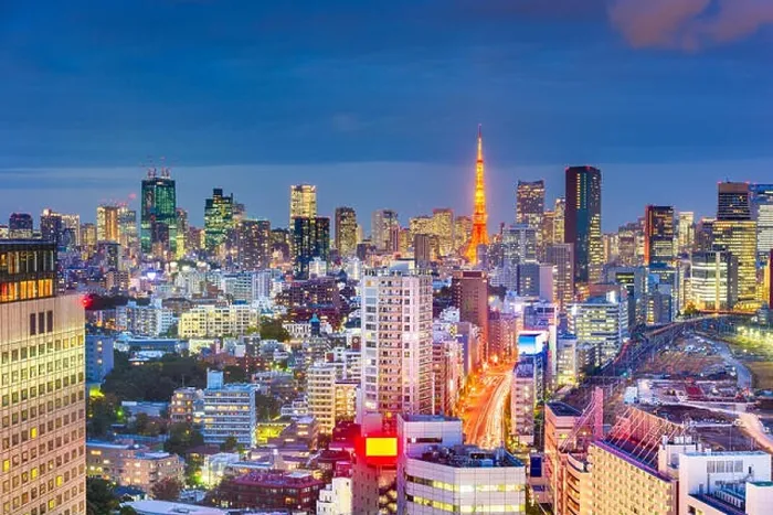 Framed Print : Tokyo, Japan downtown skyline view from aove the Shinagawa area at night