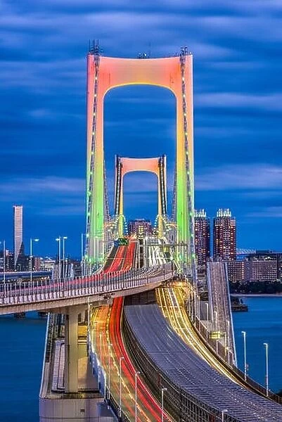 Tokyo, Japan at Rainbow Bridge at night