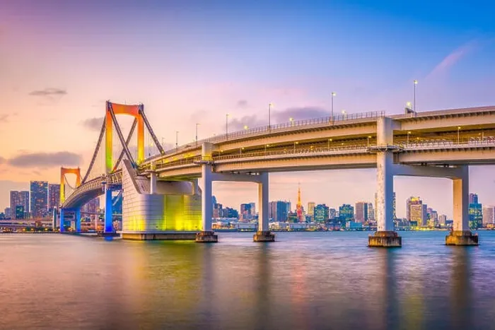 Framed Print : Tokyo, Japan at Rainbow Bridge spanning the bay at twilight Framed Print : Tokyo, Japan at Rainbow Bridge spanning the bay at twilight