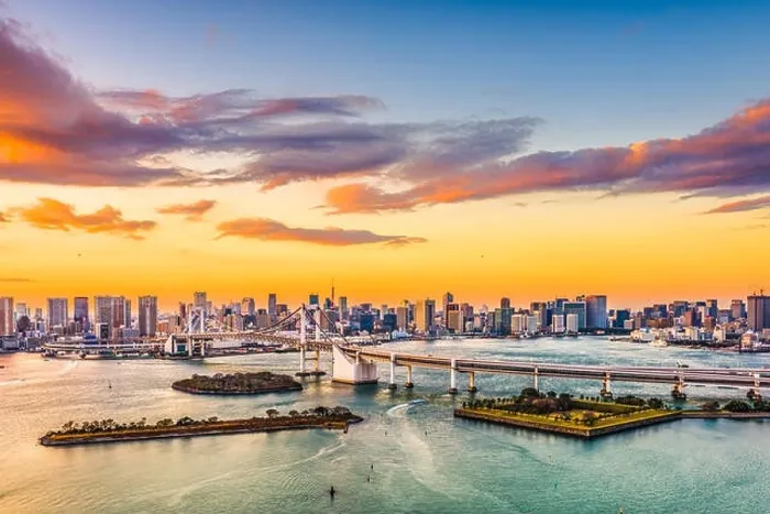 Framed Print : Tokyo, Japan skyline on the bay with Rainbow Bridge Framed Print : Tokyo, Japan skyline on the bay with Rainbow Bridge