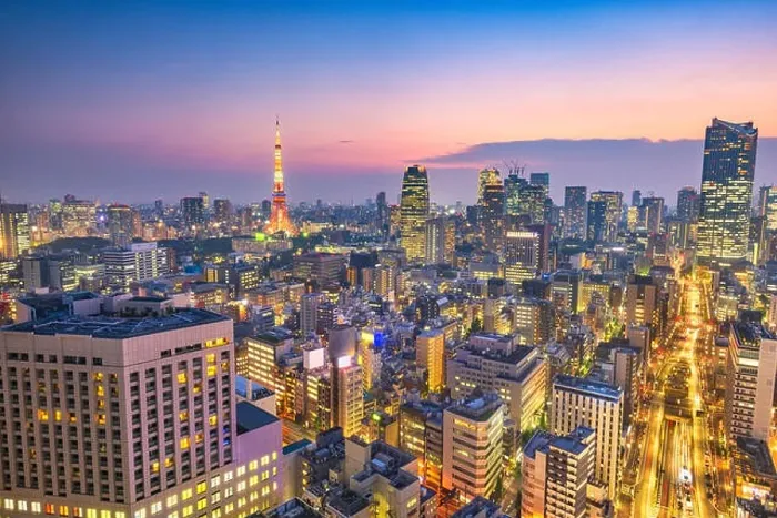 Framed Print : Tokyo, Japan skyline fro the Shiodome district with Tokyo Tower at dusk Framed Print : Tokyo, Japan skyline fro the Shiodome district with Tokyo Tower at dusk