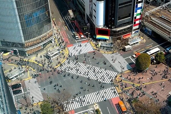 Tokyo, Japan view of Shibuya Crossing, one of the busiest crosswalks in Tokyo, Japan