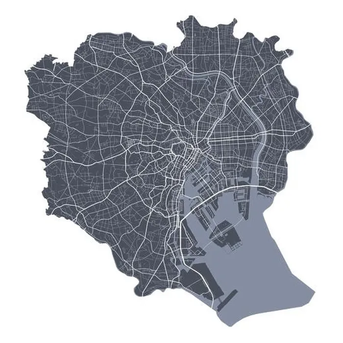 Framed Print : Tokyo map. Detailed vector map of Tokyo city administrative area Framed Print : Tokyo map. Detailed vector map of Tokyo city administrative area