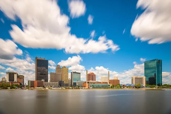 Framed Print : Toledo, Ohio, USA downtown skyline on the Maumee River Framed Print : Toledo, Ohio, USA downtown skyline on the Maumee River
