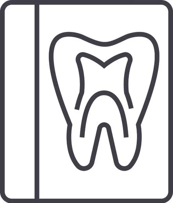Framed Print : tooth record, medical dentist report vector line icon, sign, illustration on background, editable strokes