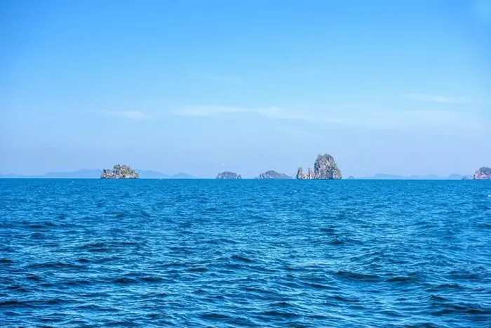 Framed Print : Topical islands in open sea on a sunny day, Ao Nang, Mueang Krabi District, Krabi, Andaman Sea, Thailand