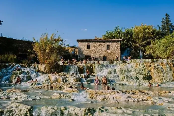 Framed Print : Toscane Italy August 2021, natural spa with waterfalls and hot springs at Saturnia thermal baths Framed Print : Toscane Italy August 2021, natural spa with waterfalls and hot springs at Saturnia thermal baths