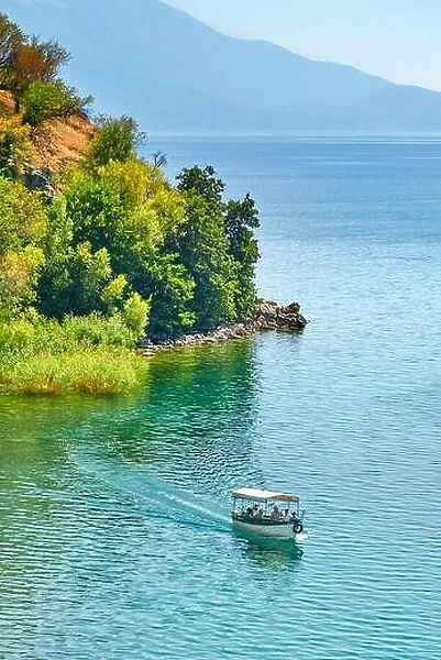 Tourist boat on the Ohrid Lake, Republic of Macedonia, Balkans