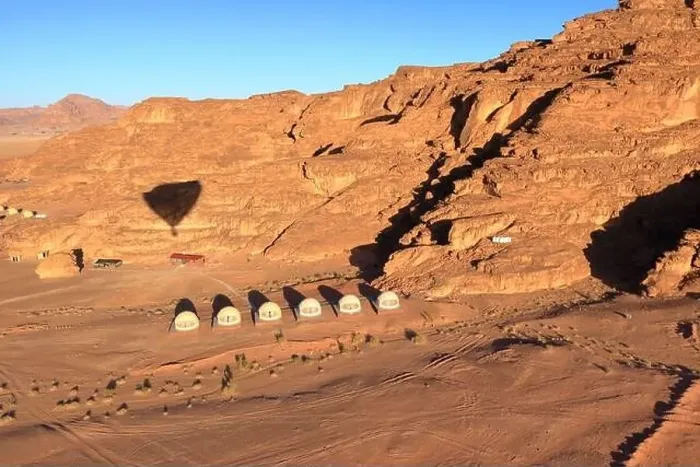 Framed Print : Tourist camp in Wadi Rum desert in Jordan, seen from a balloon Framed Print : Tourist camp in Wadi Rum desert in Jordan, seen from a balloon