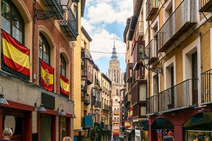 Framed Print : Many tourist sightseeing ancient city Toledo in Castilla la Mancha with Santa Iglesia Catedral Framed Print : Many tourist sightseeing ancient city Toledo in Castilla la Mancha with Santa Iglesia Catedral