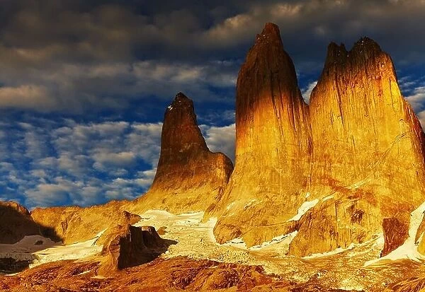 Towers at sunrise, Torres del Paine National Park, Patagonia, Chile