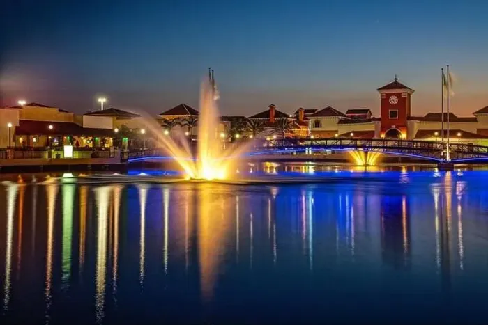 Framed Print : Town and Country Shopping Mall, fountain, dusk, Miami, Florida, USA Framed Print : Town and Country Shopping Mall, fountain, dusk, Miami, Florida, USA