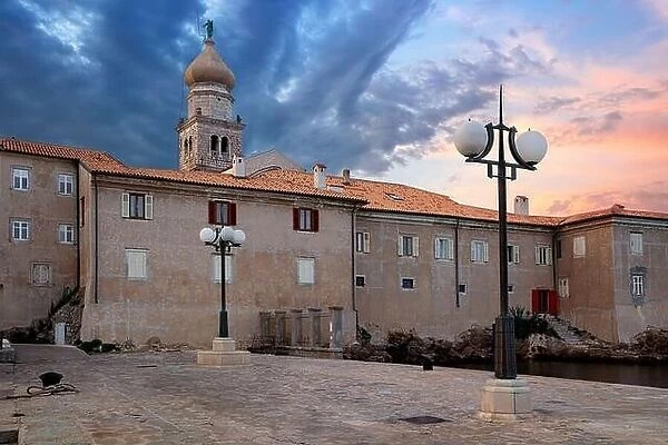 Town of Krk, Croatia. Cityscape image of Krk, Croatia located on Krk Island with the Krk Cathedral at summer sunset