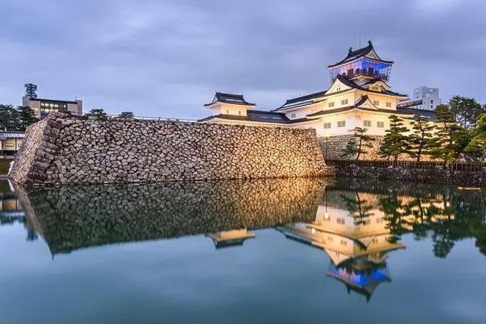 Framed Print : Toyama, Japan at Toyama Castle from the moat at twilight Framed Print : Toyama, Japan at Toyama Castle from the moat at twilight