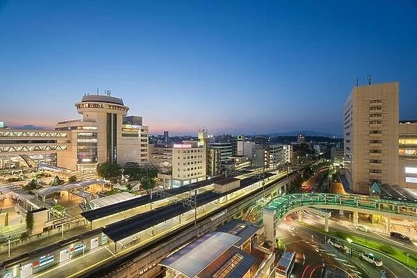 Toyotashi, Aichi, Japan skyline above the main station at twilight