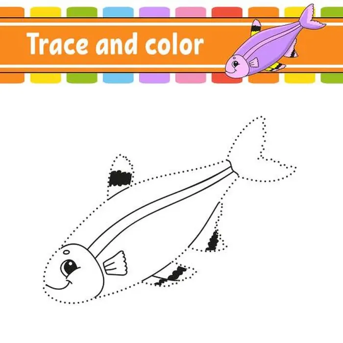 Framed Print : Trace and color. Fish. Coloring page for kids Framed Print : Trace and color. Fish. Coloring page for kids