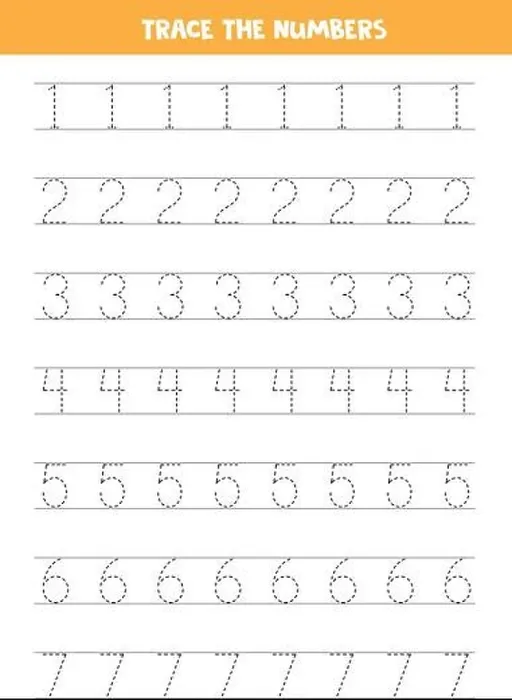 Framed Print : Trace numbers 1-7. Handwriting practice for preschool kids Framed Print : Trace numbers 1-7. Handwriting practice for preschool kids