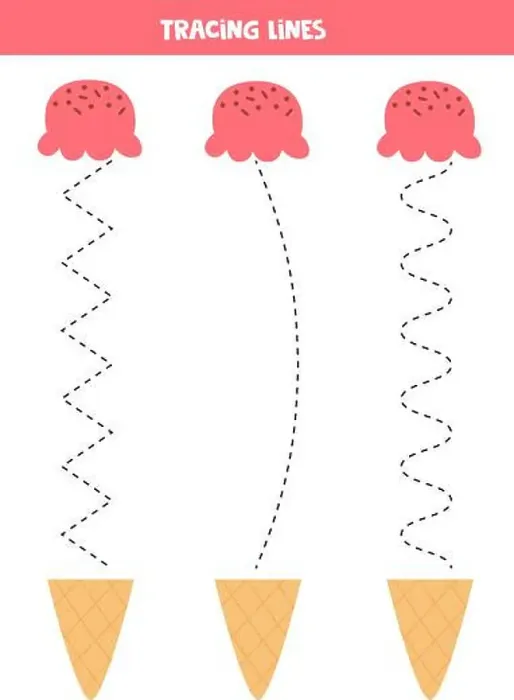 Framed Print : Tracing lines with ice cream cones. Connect cone and waffle. Handwriting practice for kids Framed Print : Tracing lines with ice cream cones. Connect cone and waffle. Handwriting practice for kids