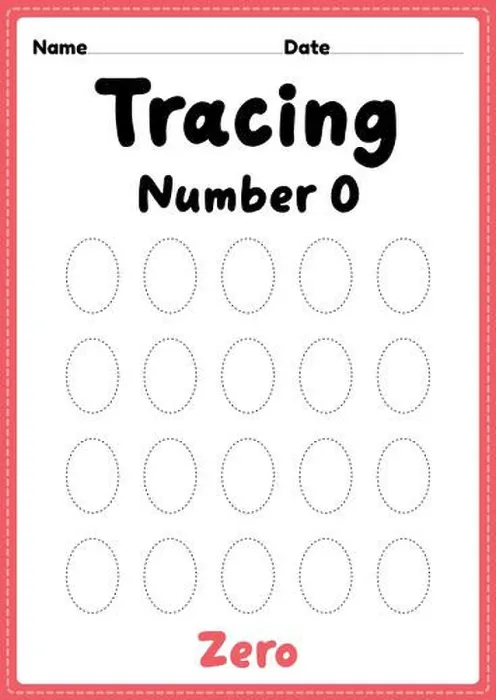 Framed Print : Tracing number 0 worksheet for kindergarten Framed Print : Tracing number 0 worksheet for kindergarten