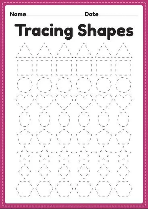 Framed Print : Tracing shapes worksheet for kindergarten and preschool kids for handwriting practice Framed Print : Tracing shapes worksheet for kindergarten and preschool kids for handwriting practice