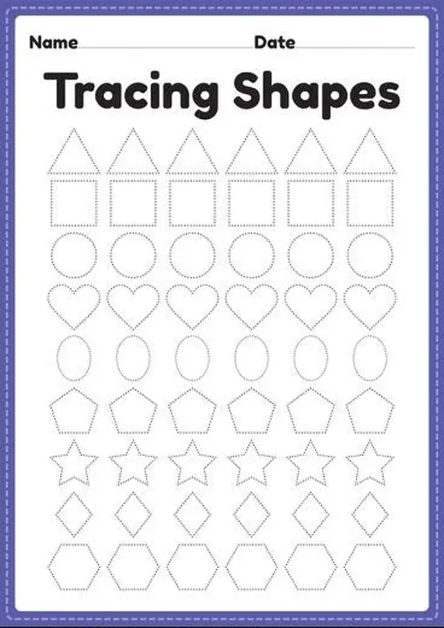 Framed Print : Tracing shapes worksheet for kindergarten and preschool kids for handwriting practice and educational activities in a printable page illustration Framed Print : Tracing shapes worksheet for kindergarten and preschool kids for handwriting practice and educational activities in a printable page illustration