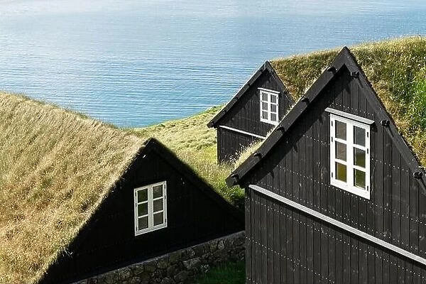 Tradicional faroese grass covered houses