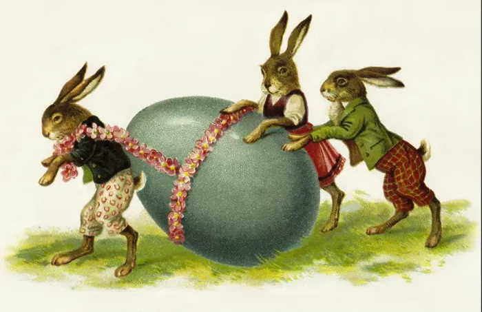 Framed Print : tradition / folklore, Estonia, Easter bunnies hauling an egg Framed Print : tradition / folklore, Estonia, Easter bunnies hauling an egg
