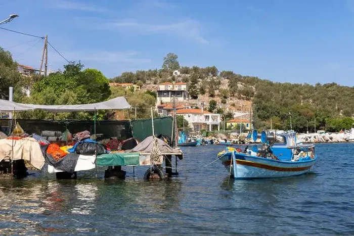 Framed Print : Traditional Fishing boats in Lesbos, Greece. Lesbos or Lesvos is a Greek island located in the northeastern Aegean Sea Framed Print : Traditional Fishing boats in Lesbos, Greece. Lesbos or Lesvos is a Greek island located in the northeastern Aegean Sea