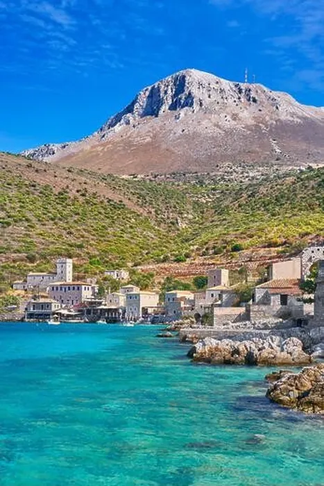 Framed Print : Traditional fishing village Limeni, Mani, Peloponnese, Greece Framed Print : Traditional fishing village Limeni, Mani, Peloponnese, Greece