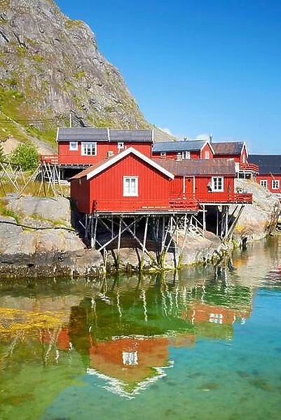 Traditional red painted rorbu houses, Lofoten Islands, Norway