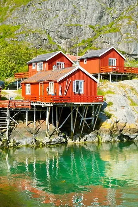 Framed Print : Traditional red wooden rorbu huts on Moskenesoya Island, Lofoten Islands, Norway Framed Print : Traditional red wooden rorbu huts on Moskenesoya Island, Lofoten Islands, Norway